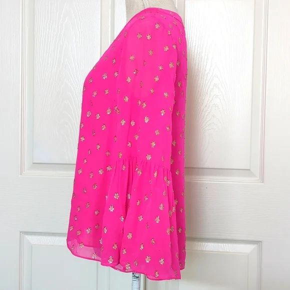 Lilly Pulitzer Pinta Pink Starry Clip Chiffon Top - Picture 4 of 7